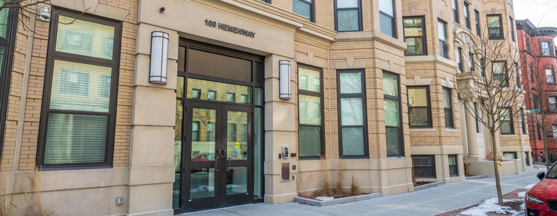 exterior entrance to 100 Hemenway