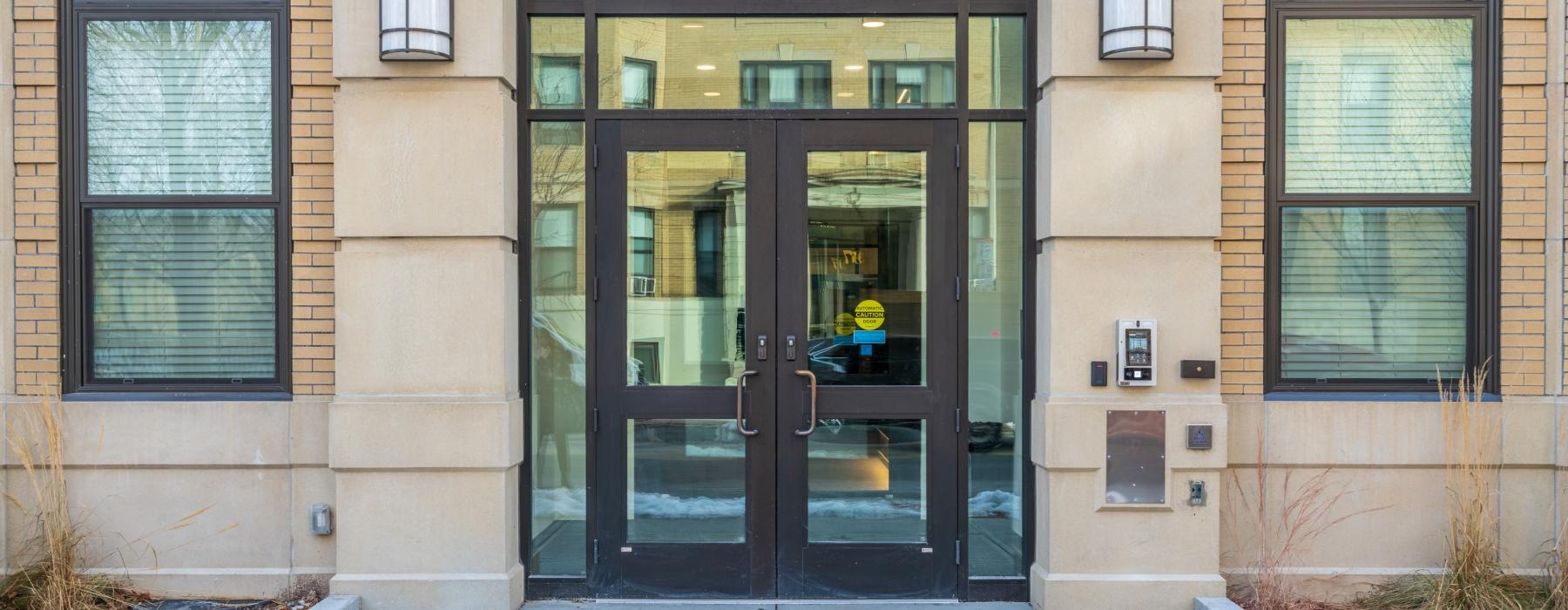 the front entrance at 100 Hemenway apartments